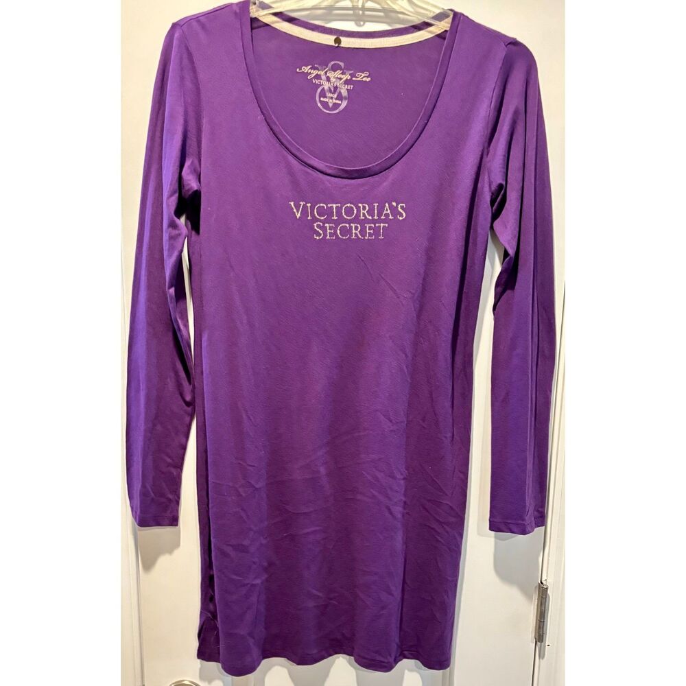 Victoria's Secret Angel Sleep Tee Large Pretty in Purple Cotton Blend Nightgown.